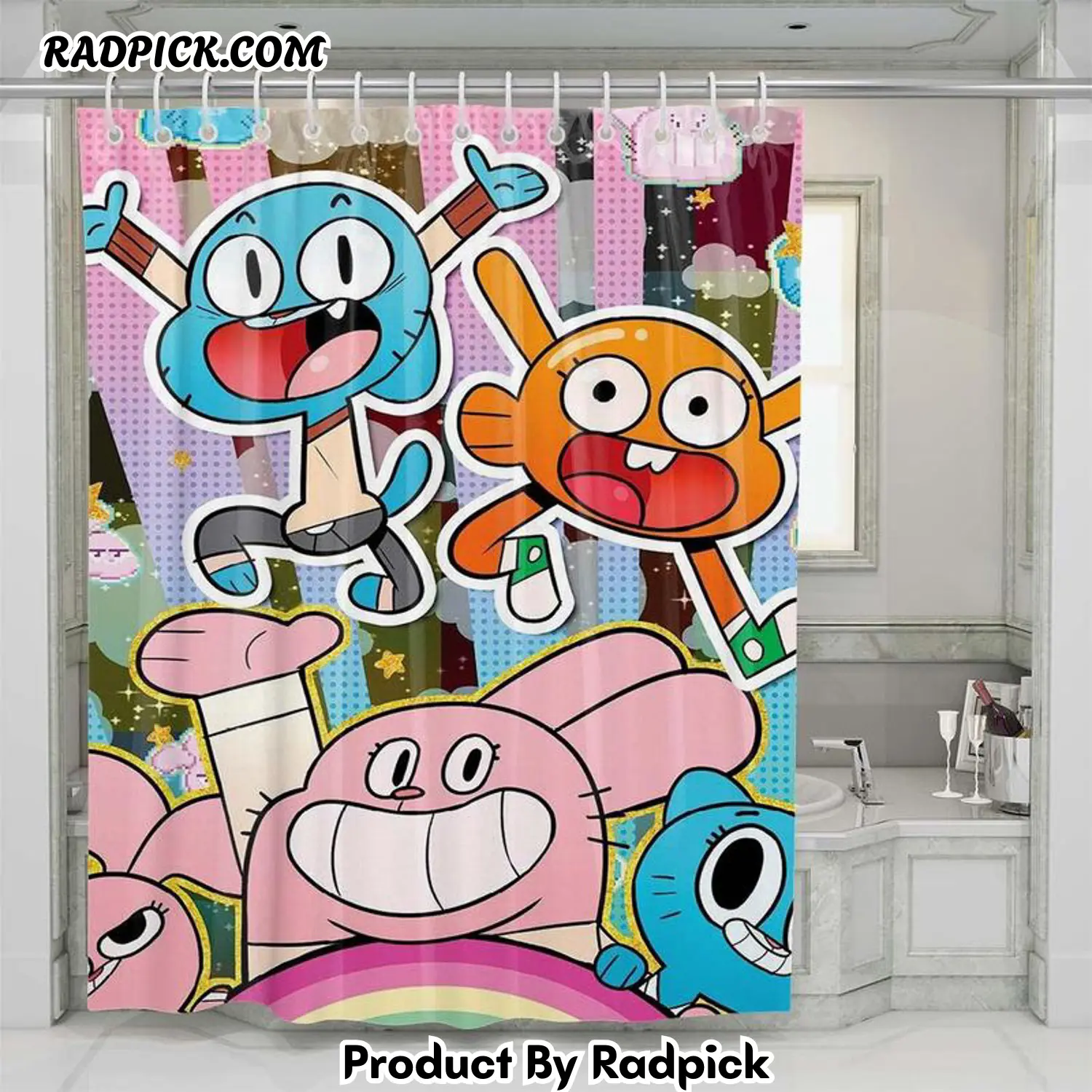 The amazing world of gumball character shower curtain set for bathroom decor best gift for friends rp38792